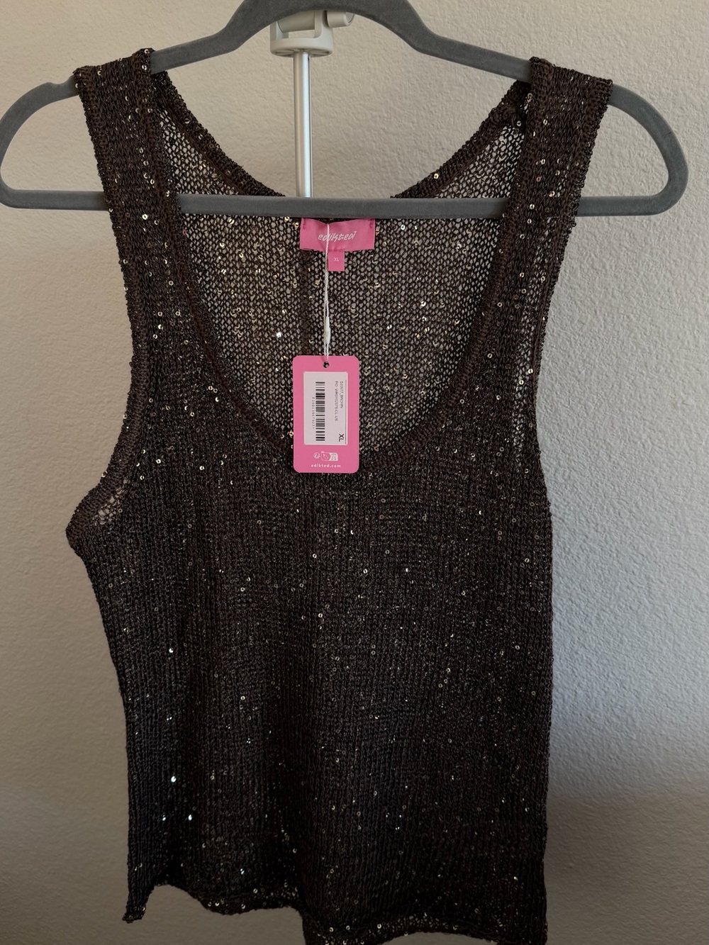 Edikted Black Sequin Knit Tank Top